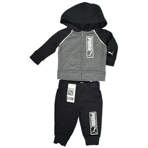 Puma Baby Boy 3-6 Month Hoodie Jogger Set Tech Fleece Outfit Black Gray Cozy